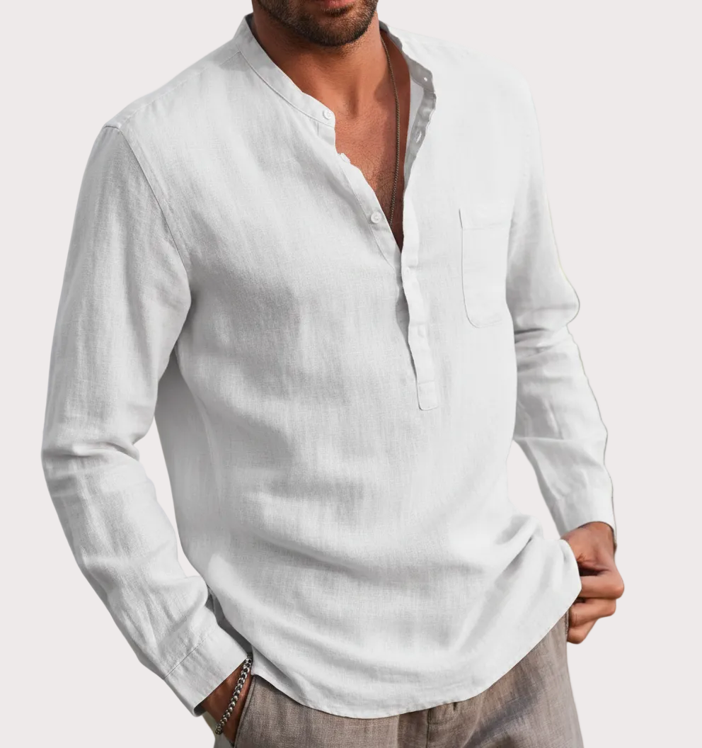 Casual männer Langarm V-ausschnitt Leinen Hemd Beachwear Atmungsaktivem Sommer Mode Männliche Kleidung Grenzüberschreitende Heißer Verkauf