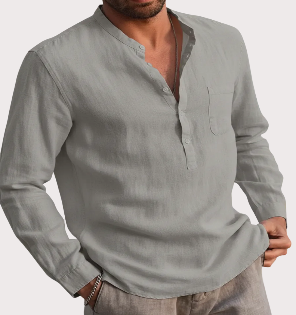 Casual männer Langarm V-ausschnitt Leinen Hemd Beachwear Atmungsaktivem Sommer Mode Männliche Kleidung Grenzüberschreitende Heißer Verkauf