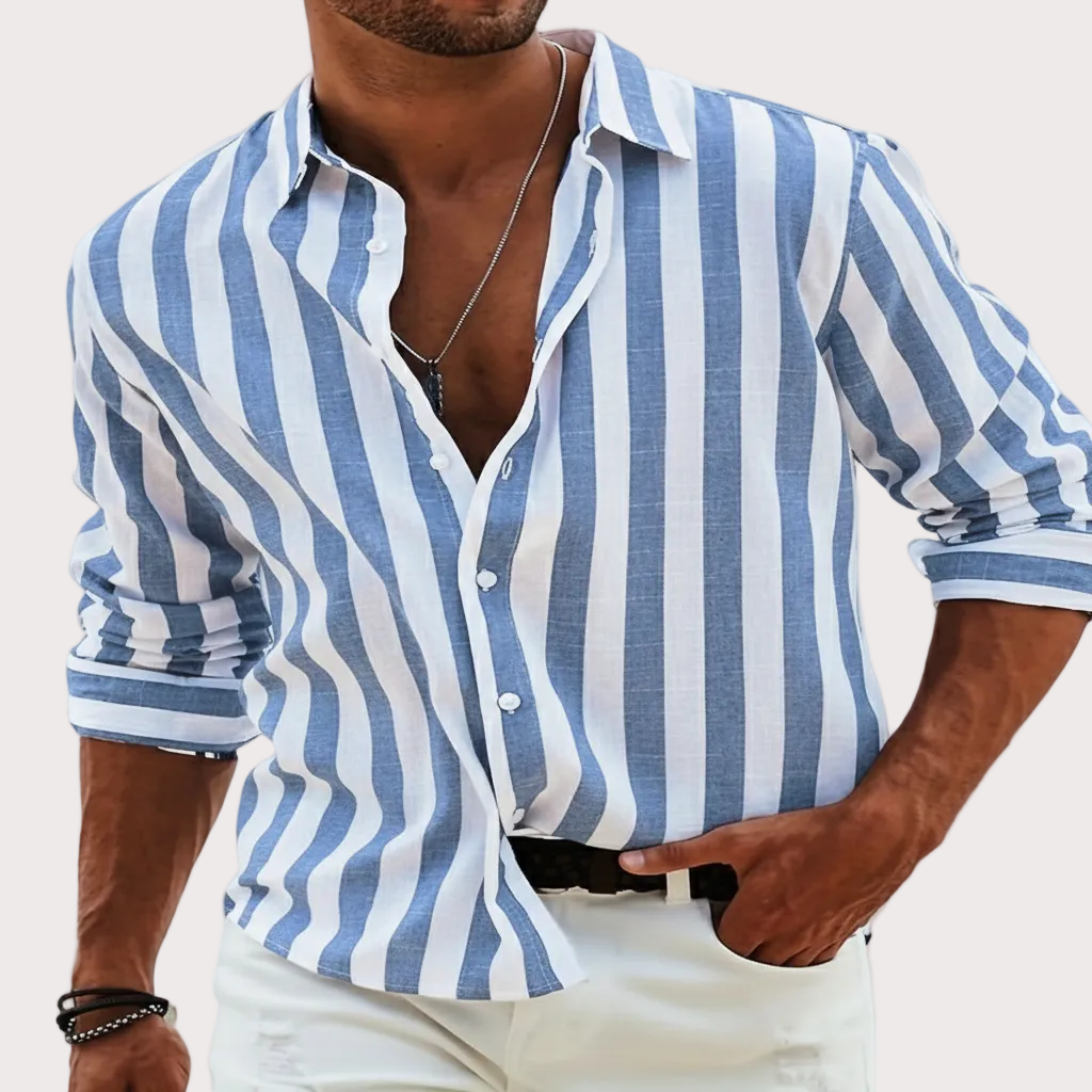 Men’s Yarn-Dyed Striped Long Sleeve Shirt – Casual Refined Fit