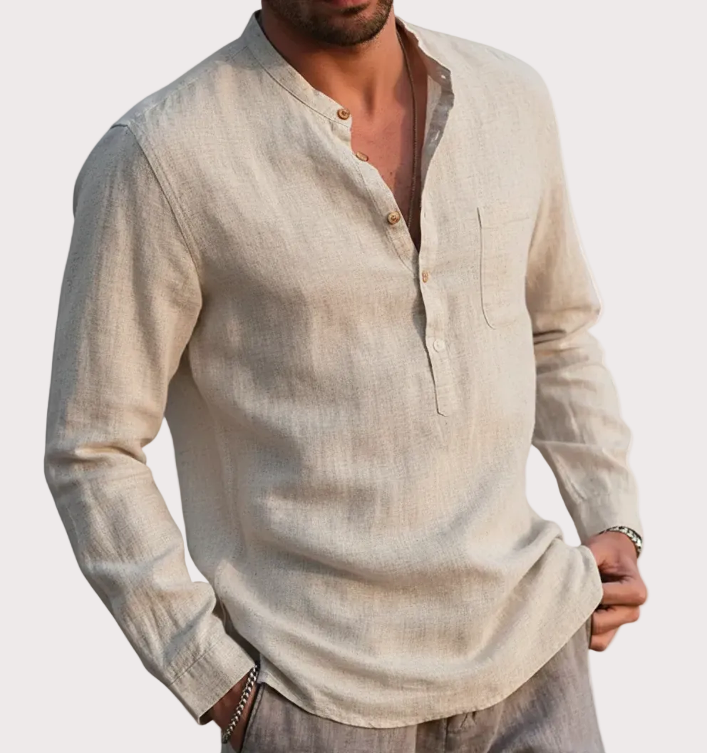 Casual männer Langarm V-ausschnitt Leinen Hemd Beachwear Atmungsaktivem Sommer Mode Männliche Kleidung Grenzüberschreitende Heißer Verkauf