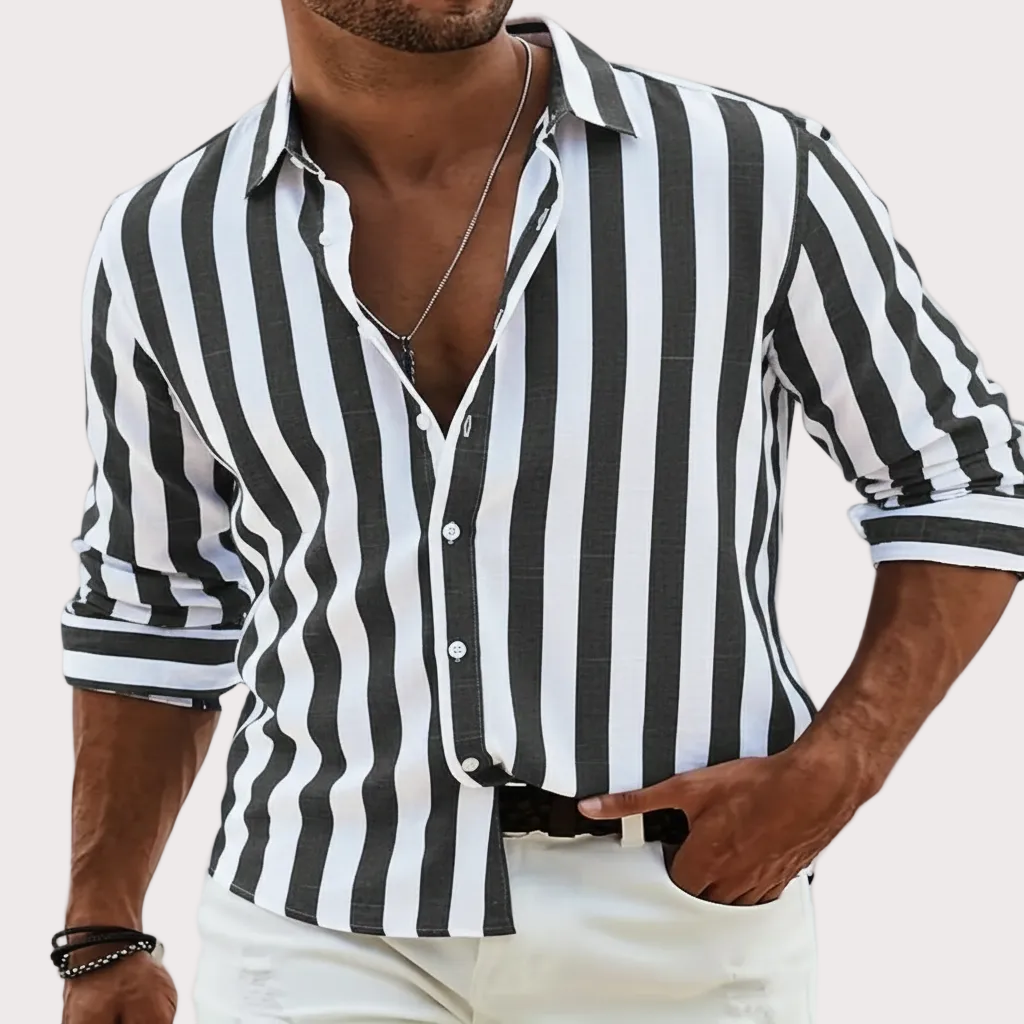 Men’s Yarn-Dyed Striped Long Sleeve Shirt – Casual Refined Fit